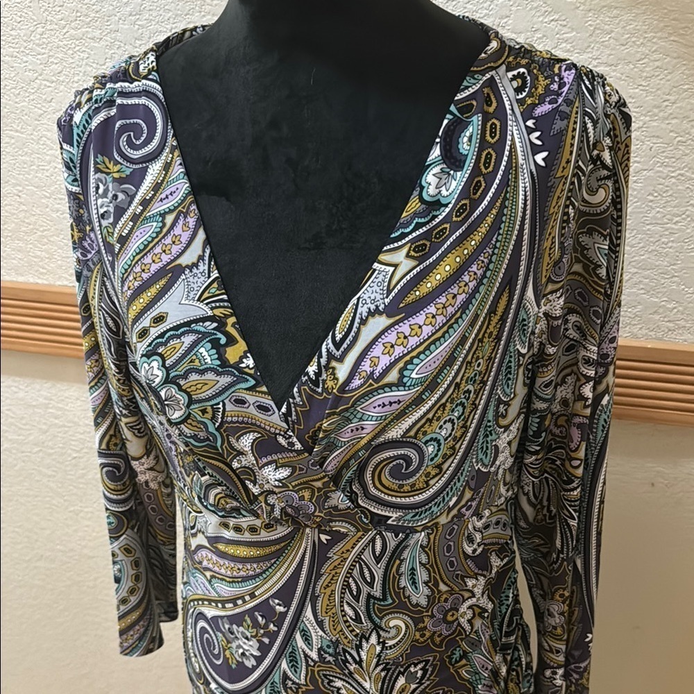 Carmen Marc Valvo Size L Elegant Paisley Wrap Dress!!! - Picture 4 of 9
